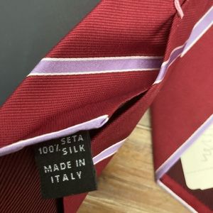 Borrelli Tie, 57” Red with Lavender stripe - never worn, no smoke, tag attached